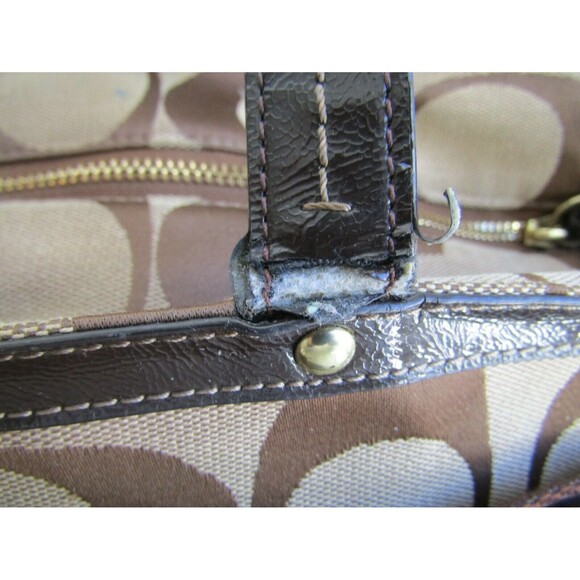 Authentic Coach 21865 Signature Stripe Brown Khaki Diaper Travel Weekender Bag - Picture 8 of 10